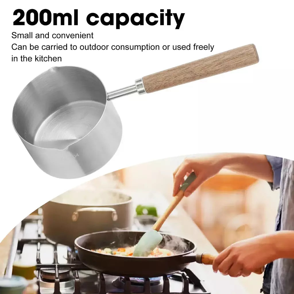 Mini Saucepan em aço inoxidável 304, aderência confortável, evitar queimaduras, panela portátil com balança, óleo, leite, manteiga, aquecedor, 200ml