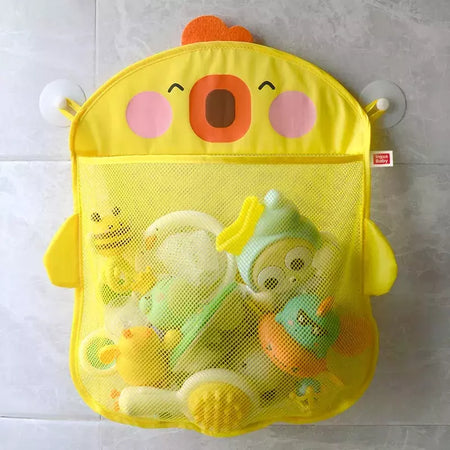 Qwz novo pato dos desenhos animados do bebê saco de malha do banheiro otário design para brinquedos de banho crianças formas animais pano areia brinquedos armazenamento net saco