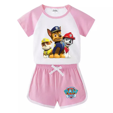 Boys Paw Patrol T-shirt manga curta Top e Shorts Set, bebê meninos roupas, roupas dos desenhos animados, terno verão, novo conjunto infantil, 2022, 2pcs