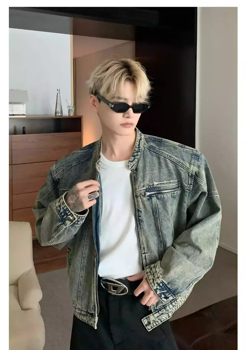 Jaqueta jeans de rua masculina, vintage lavada, jaqueta de caubói angustiada, streetwear casual, primavera, novo, estilo americano, zíperes