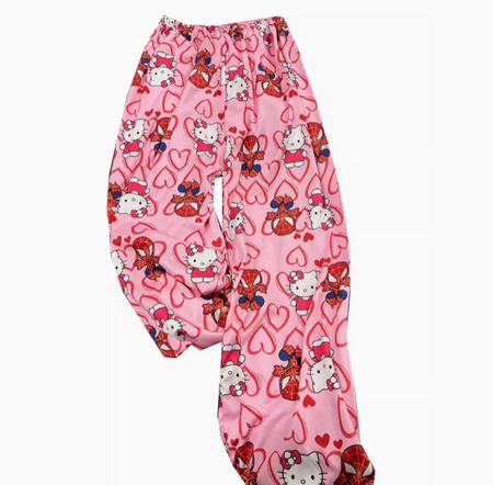 Olá kitty homem-aranha algodão solto senhoras calças de pijama calças de pijama feminino masculino dos desenhos animados sleep bottoms lounge wear menina sono