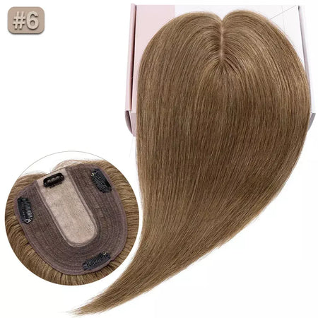 S-noilite 10x12cm toppers de cabelo em linha reta 3.5x9cm base de seda perucas de cabelo clipe em extensões de cabelo marrom cabelo humano para mulher