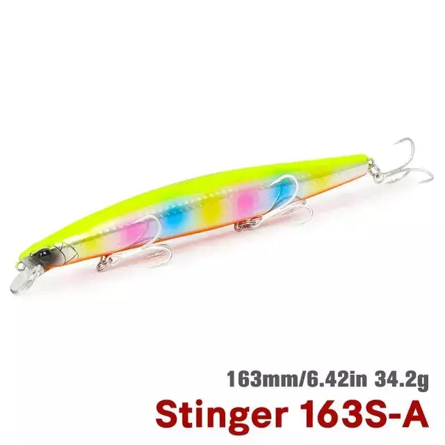 TSURIKNOYA-STINGER 163S-Ultra Long Casting Saltwater Sinking Minnow, Iscas de Pesca, Iscas Artificiais Duras para Robalo, 163mm, 34.2g