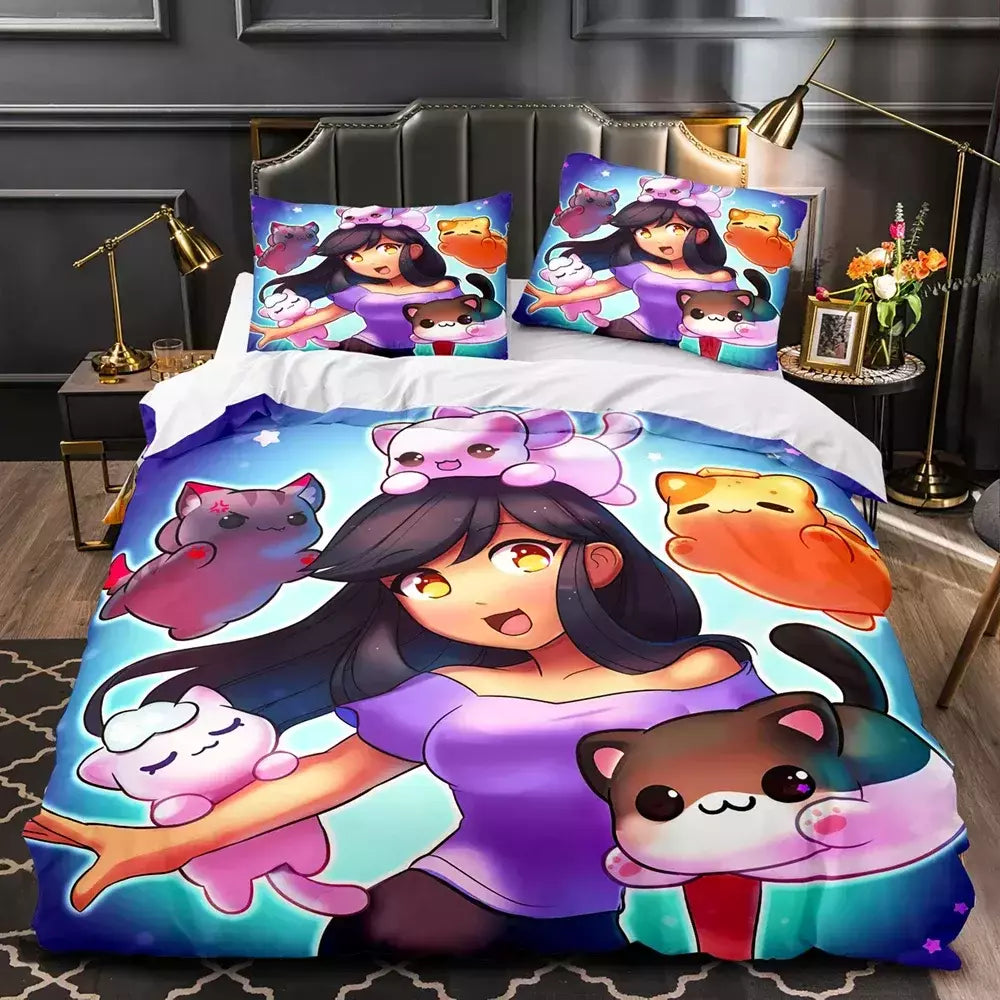 APHMAU-Conjunto de cama impressão Aphmau 3D para adultos e crianças, capa de edredão, solteiro, gêmeo, completo, queen, king size, kawaii, adulto, cama, 035