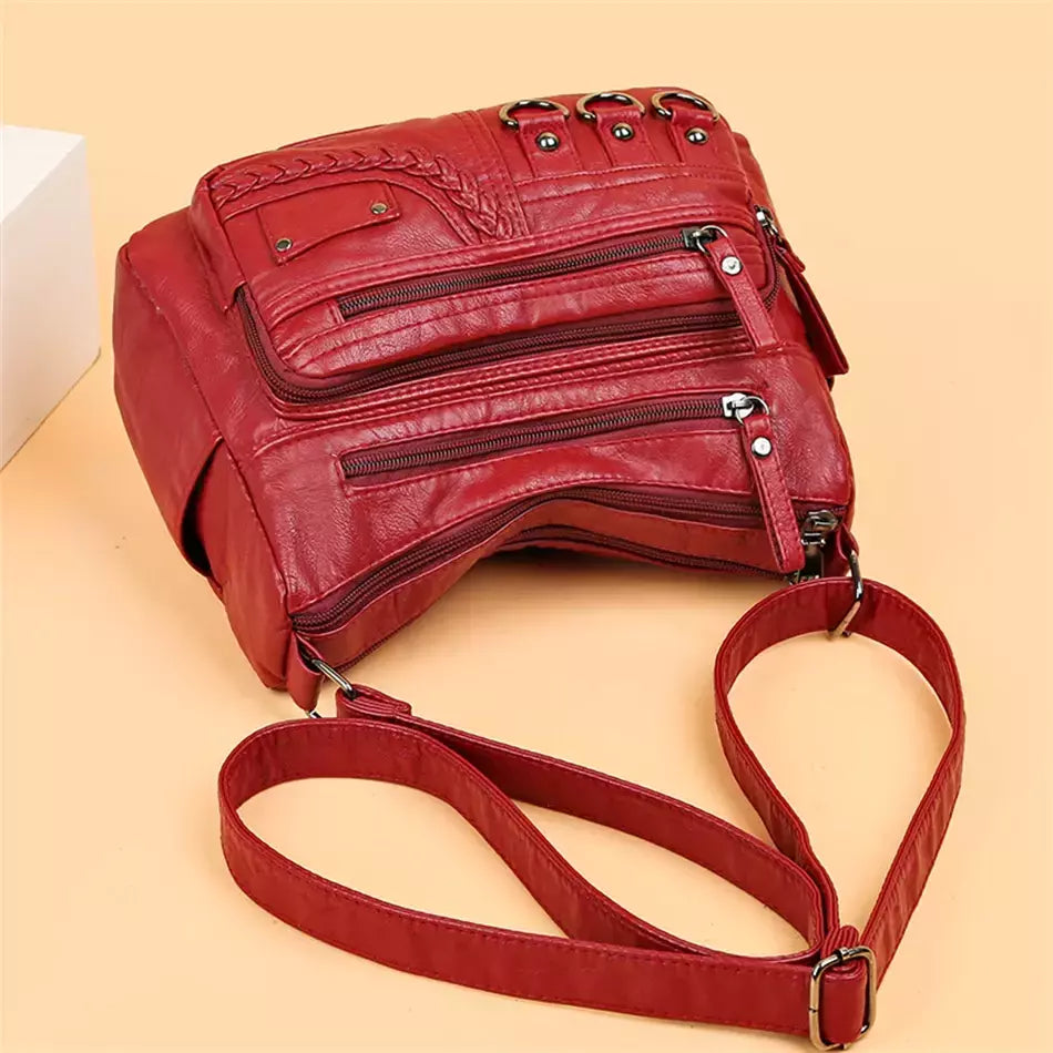 Bolsa de bolso multi couro PU vintage feminina, bolsas de ombro transversais femininas, bolsas de design de luxo, alta qualidade, 2023