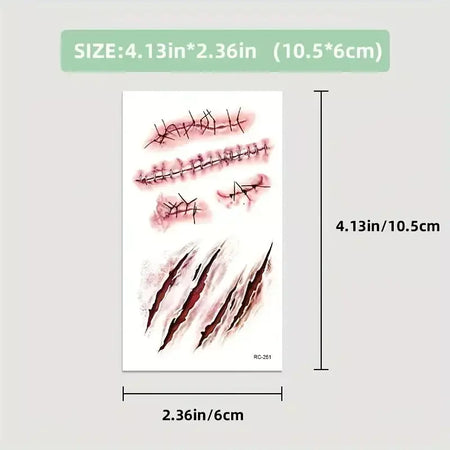5/10/20 pçs halloween cicatriz tatuagem temporária adesivos 3d falso cicatriz tatuagens adesivo vermelho sangue coágulo rosto tatuagem à prova dwaterproof água cosplay g