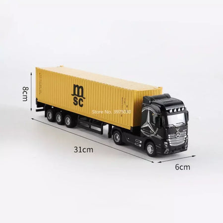 1:50 caminhão contêiner carros de brinquedo modelo fundido pneus de borracha veículo puxar para trás luz música carro em miniatura meninos presentes do festival