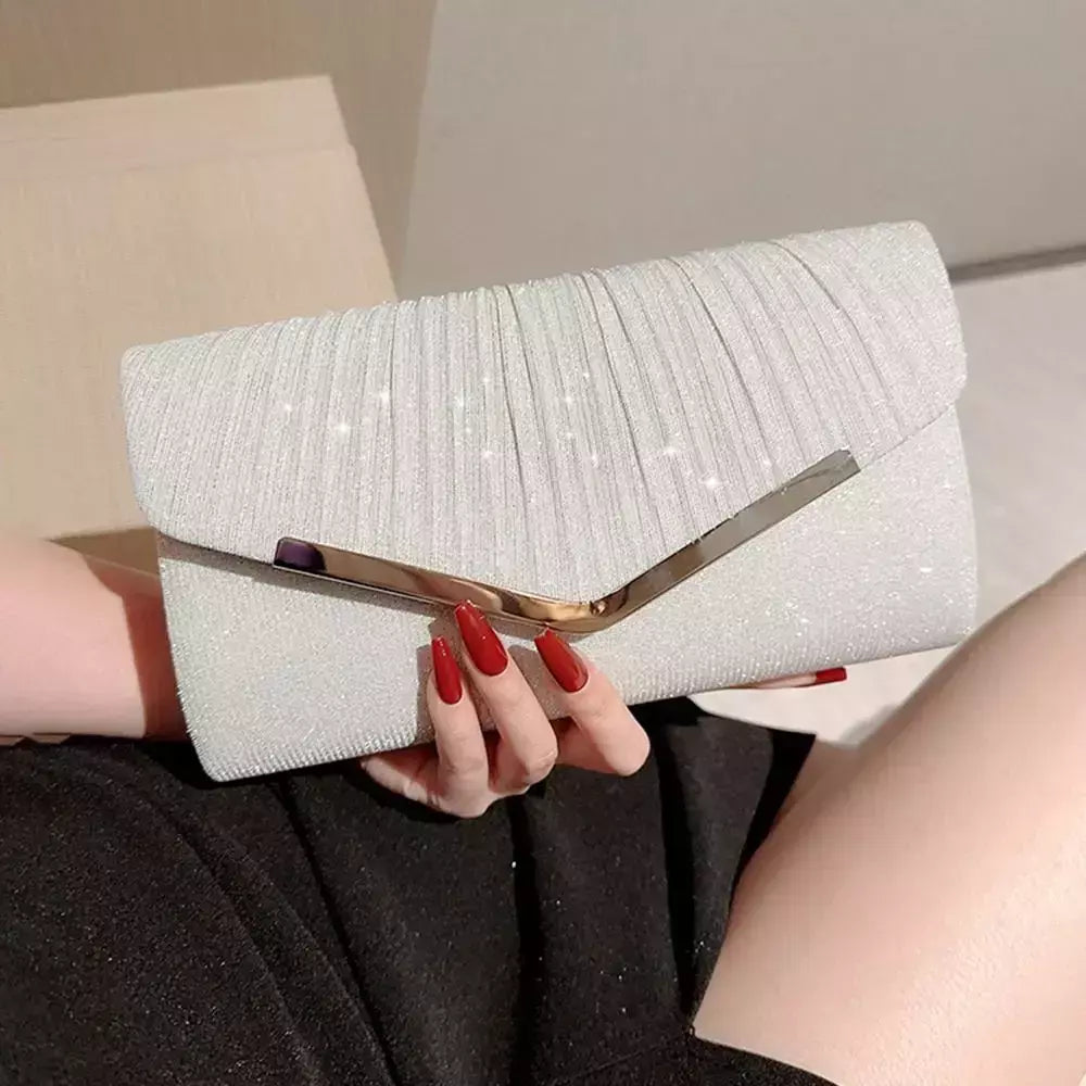 Bolsa de noite prateada dourada para mulheres, moda elegante, embreagem de banquete, bolsa de ombro feminina, festa de casamento