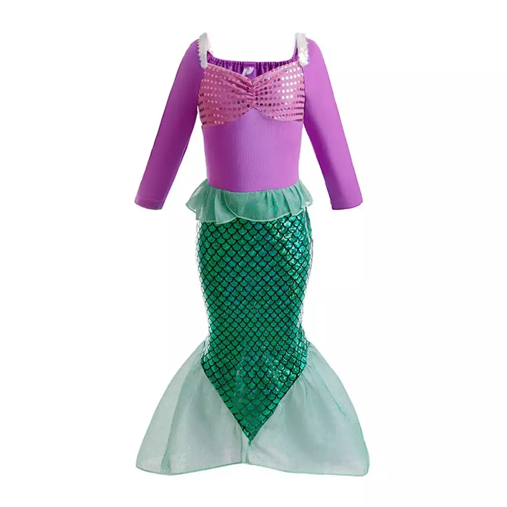 Meninas escala roxa princesa sereia ariel cosplay vestido de halloween vestido de festa de aniversário meninas verão praia vestido de férias