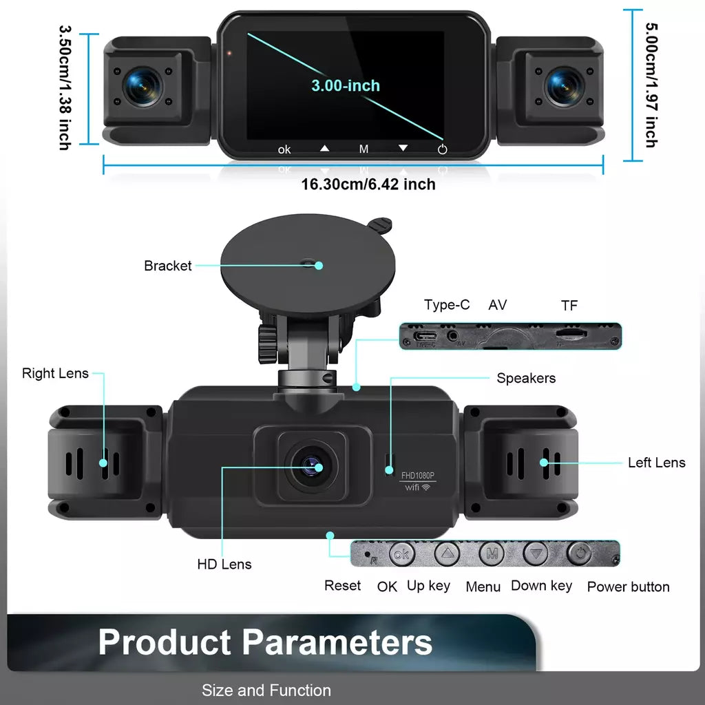 Dashcam para carros 4 canais caixa preta wifi câmera de condução fhd 1080p visão noturna gravação em loop adicionar kit de fio rígido acessórios do carro