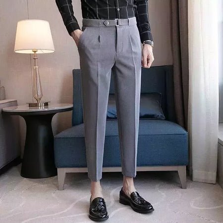 Calça de negócios justa masculina recortada, calça reta elástica, terno masculino de alfaiataria social, estiramento formal tressed, verão, 9 calças recortadas