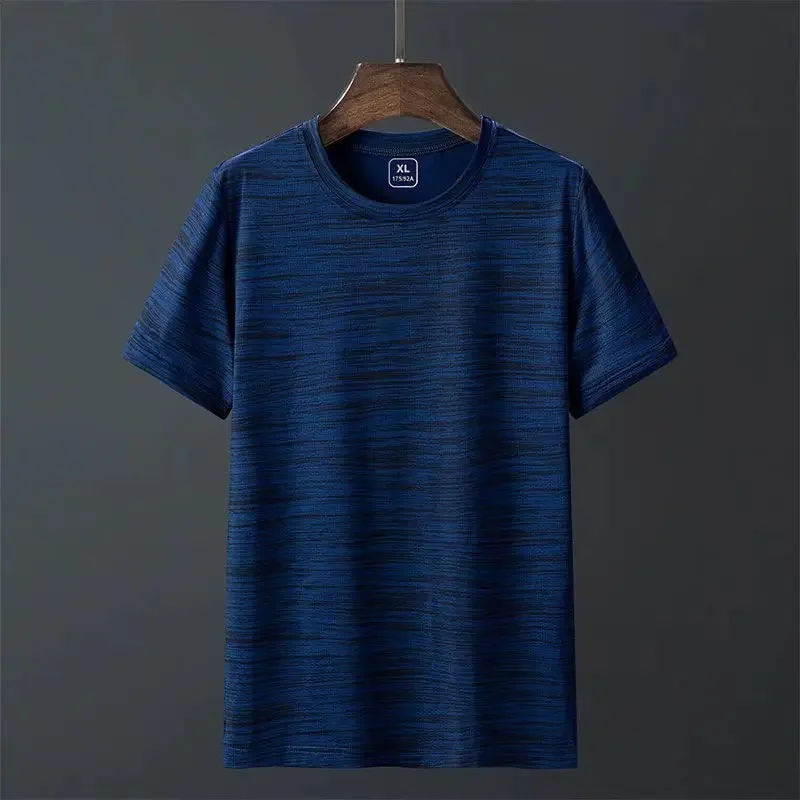 Camiseta esportiva leve masculina, manga curta, camisa de seda gelada, absorvente de suor, secagem rápida, corrida fitness, verão