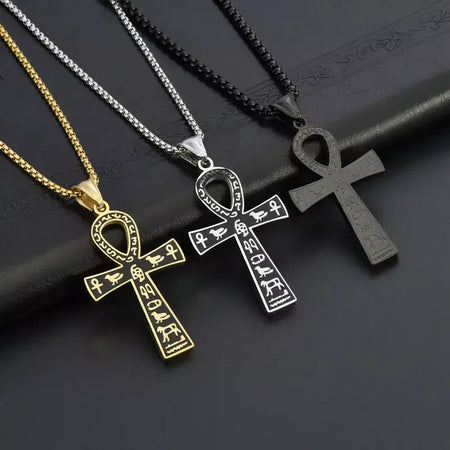 Retro aço inoxidável antigo egípcio ankh cruz totem pingente colar para homens e mulheres faraó vida chave amuleto jóias