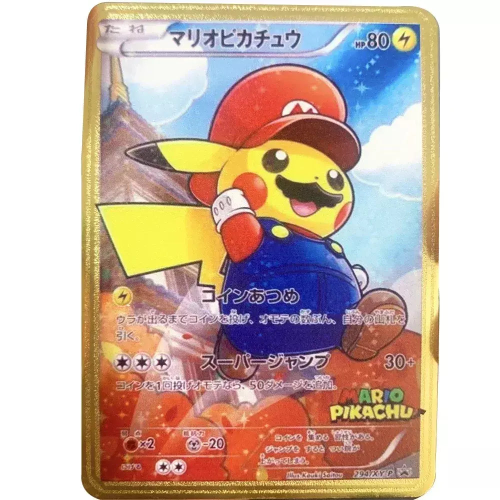 Pokemon English Metal Card Anime Pikachu Charizard Mewtwo Arceus Frog Flower Vmax GX Letters Game Collection Card Kids Toy Gifts