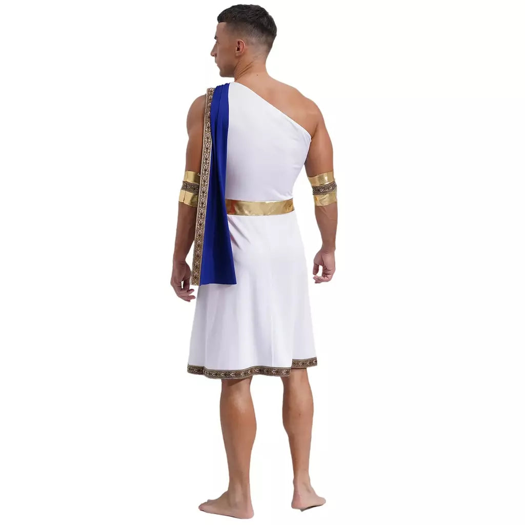 Homens antigo deus grego gladiador halloween cosplay trajes toga com mangas rei romano príncipe toga robe vestido punhos destacáveis