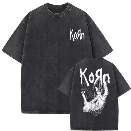 Camisetas com estampa de esqueleto masculinas, banda de rock vintage lavada, Korn caindo longe de mim, camiseta gótica, camiseta masculina extragrande, moda
