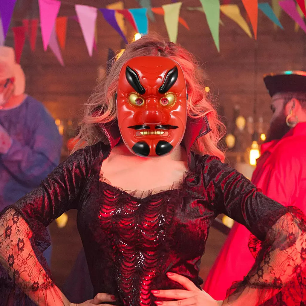 2 pçs tradicional japonês drama máscara japonês samurai máscaras para adultos fantasma vermelho máscara facial para carnaval halloween cosplay adereços