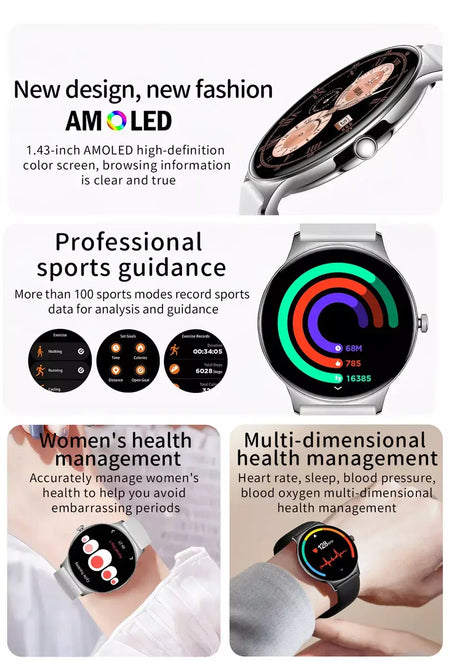 Para huawei novo ultra fino amoled relógio inteligente tela feminina sempre exibir tempo freqüência cardíaca bt chamando high-end moda smartwatch