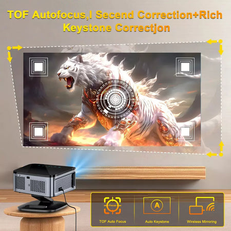 XWBSY 2025 Projetor de foco laser TOF 45000Lumens Moive Projetor de luz diurna portátil 4K Android 12.0 Projetor LED WIFI6/20MS