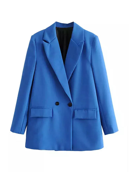 TRAF-Blazer de trespassado feminino, gola entalhada, manga comprida, chique, senhora do escritório, casaco vintage, casacos femininos, tops elegantes, moda