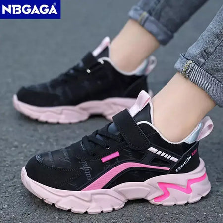 Crianças casuais rosa meninas sapatos de couro moda para 7-15y leve correndo jovens estudantes crianças esportes sapato da menina nbgaga