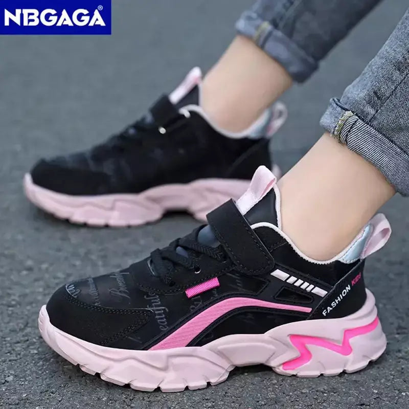 Crianças casuais rosa meninas sapatos de couro moda para 7-15y leve correndo jovens estudantes crianças esportes sapato da menina nbgaga