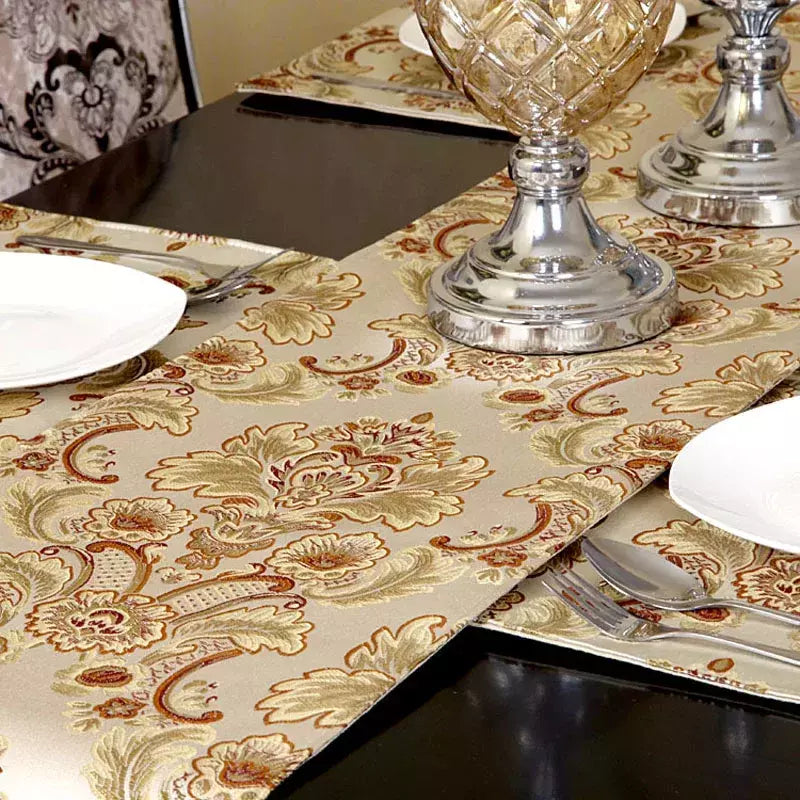 Corredor de mesa de luxo bordado moderno jacquard damasco floral corredores de mesa de luxo placemats jacquard mesa de café decoração borlas