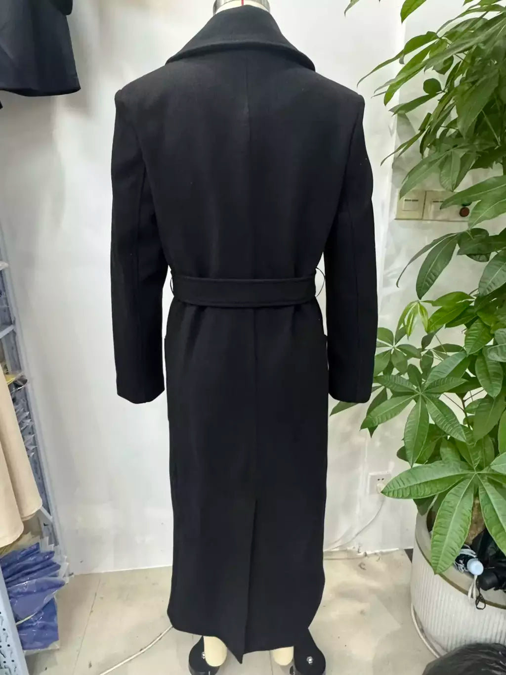 Tidalyf 2025 casaco longo feminino de mistura de lã, gola virada para baixo, cintura com cinto, manga comprida, comprimento da panturrilha, jaqueta com bolsos para o outono