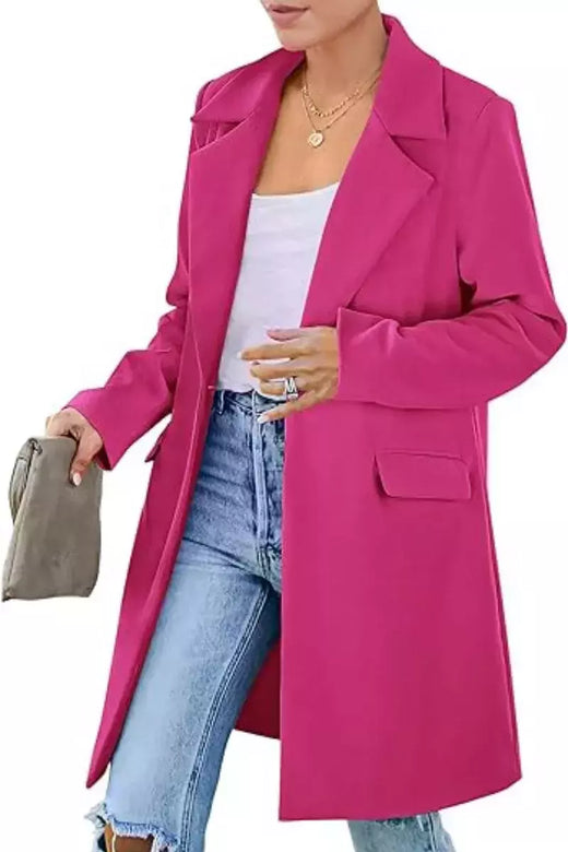 Jaqueta de gola virada para baixo feminina, mistura de lã, casacos longos, casacos femininos, roupas de inverno