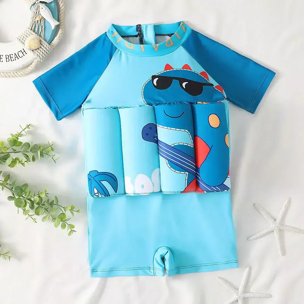 Maiô flutuante para crianças, roupa de banho de uma peça para crianças, flutuante, proteção contra queimaduras, estampa de desenho animado, meninas, meninos, roupas de natação
