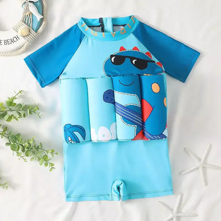 Maiô flutuante para crianças, roupa de banho de uma peça para crianças, flutuante, proteção contra queimaduras, estampa de desenho animado, meninas, meninos, roupas de natação