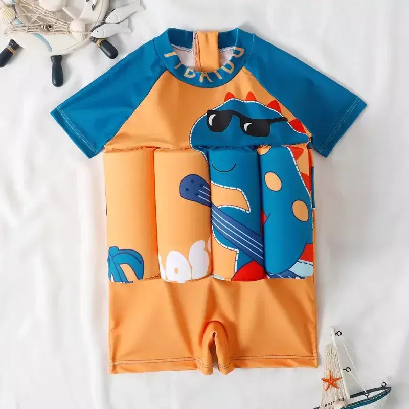 Maiô flutuante para crianças, roupa de banho de uma peça para crianças, flutuante, proteção contra queimaduras, estampa de desenho animado, meninas, meninos, roupas de natação