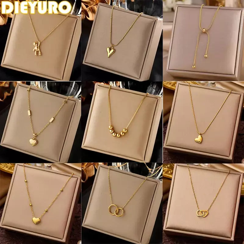 Dieyuro 316l aço inoxidável simples coração amor circular borla colar senhora tendência moda clavícula corrente jóias presente glamouroso