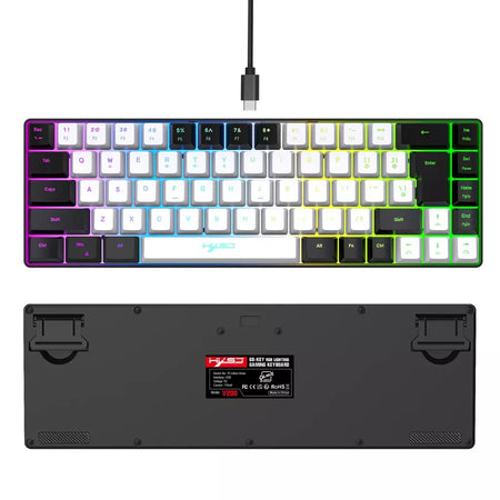 Teclado para jogos com fio USB, 68 teclas, 20 RGB Backlight, Keycaps preto e branco, Windows Laptops, Computador