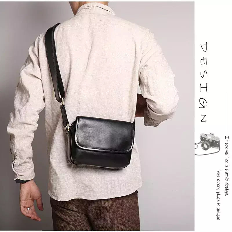 Bolsa de ombro retrô de couro genuíno masculina, grande capacidade, bolsa transversal diagonal, bolsa pequena para iPad, cavalo louco