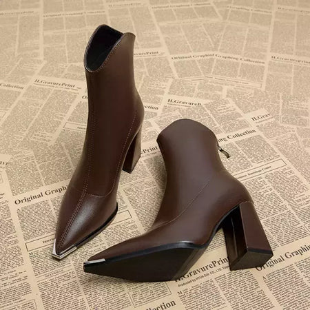2024 inverno salto alto sexy mulheres sapatos de luxo chunky tornozelo chelsea botas moda novo dedo do pé apontado zíper goth bombas sapatos marca