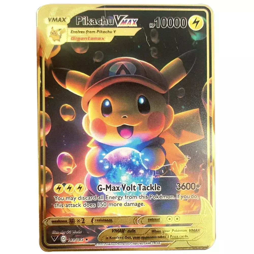 Pokemon English Metal Card Anime Pikachu Charizard Mewtwo Arceus Frog Flower Vmax GX Letters Game Collection Card Kids Toy Gifts
