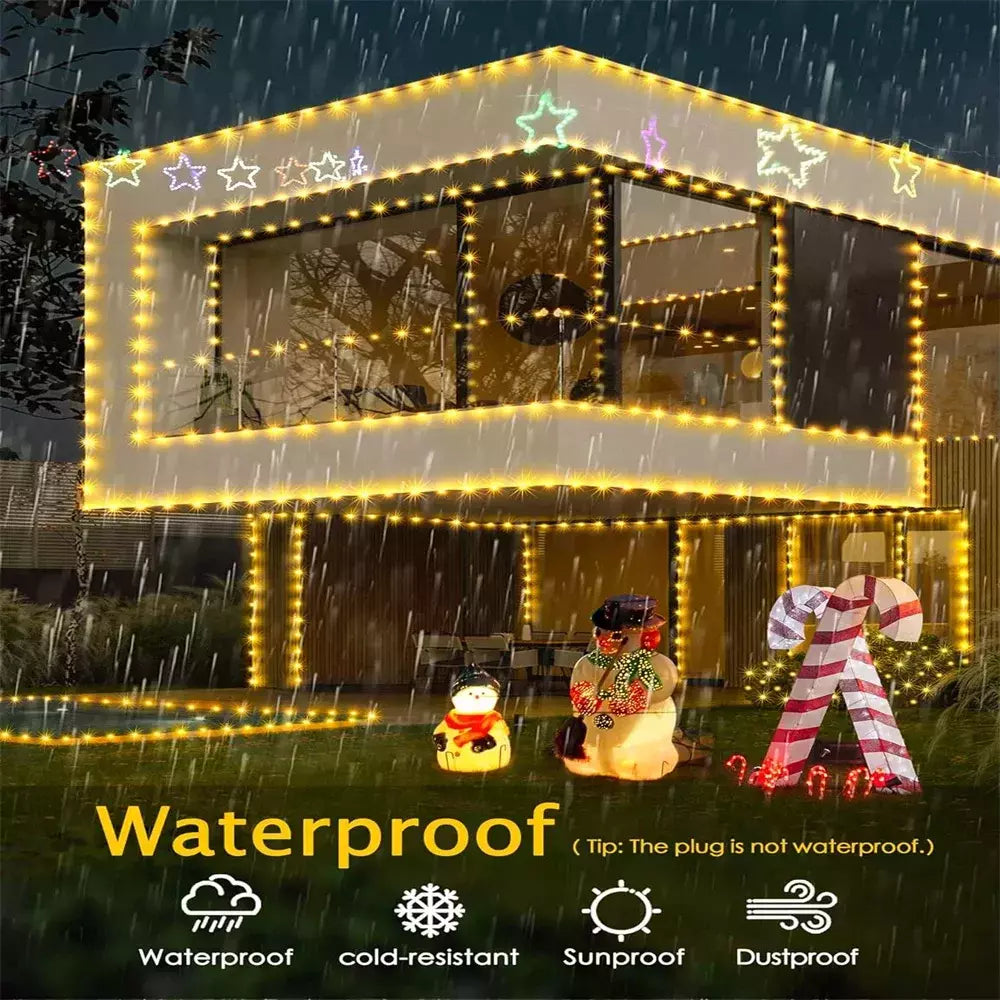 Impermeável Fairy String Lights com controle remoto, guirlanda de Natal, decoração ao ar livre, árvore, rua, casamento, festa, 1pc, 500 LED, 1000LED