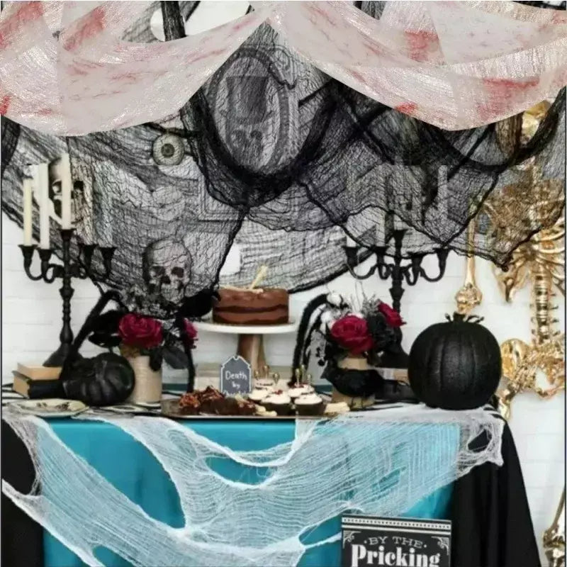Halloween sangrento assustador gaze pano grande gaze preta assustador sangue tecido pano para festa de halloween casa ao ar livre quintal decoração