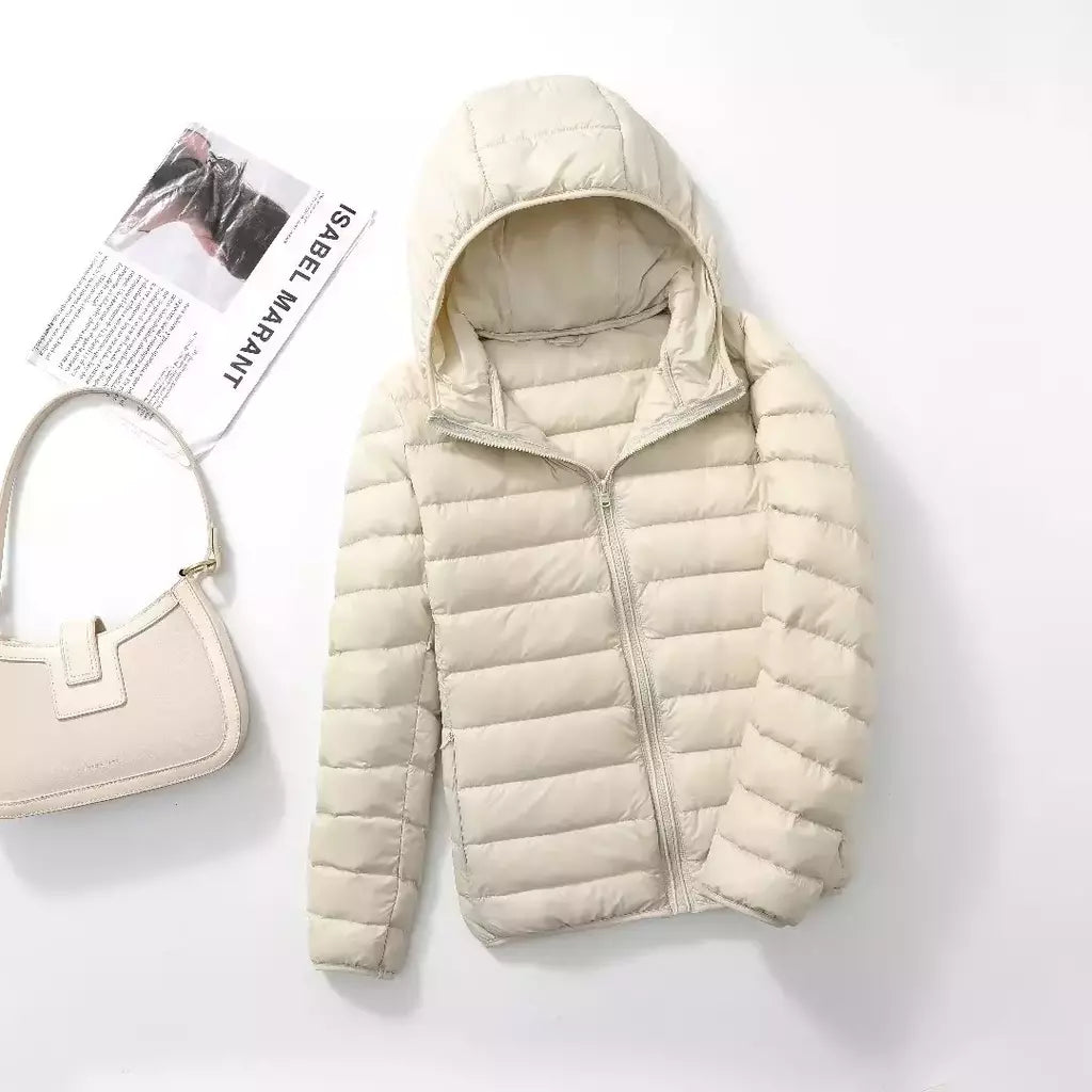 Casaco fino leve com capuz de pato para mulheres, casaco curto fino, streetwear quente, branco, plus size, casacos, outono, inverno, 2023