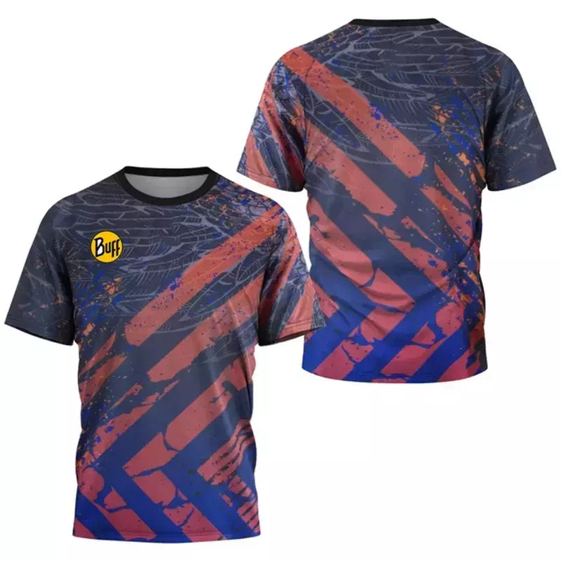 Camisa de tênis com gola O respirável masculina, camiseta estampada, secagem rápida, manga curta, fitness, corrida, esportes ao ar livre, verão