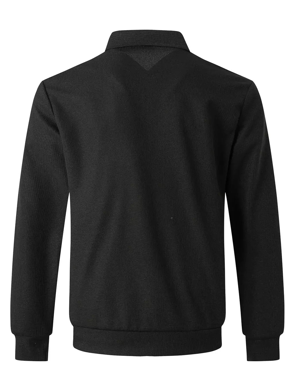 Jaqueta waffle de manga comprida masculina, monocromática, com zíper, bolso, cardigã lapela, gola polo casual, outdoor wear, primavera e outono