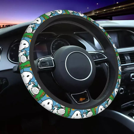 Capa de volante do carro vermelho snoopy woodstock universal trança dos desenhos animados na capa de volante estilo do carro acessórios automóveis