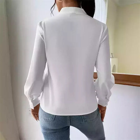 Pulôver de manga comprida com decote V feminino, camisa elegante, estilo britânico, tops urbanos, monocromático, confortável, blusa casual feminina, outono