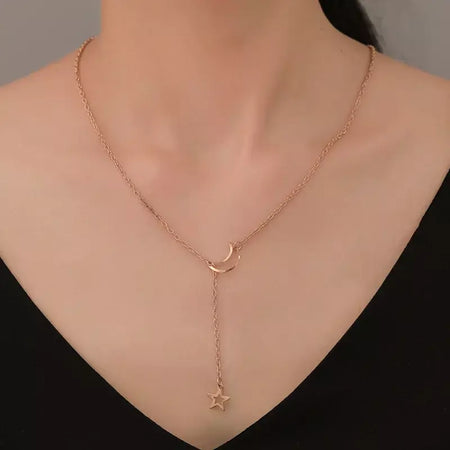 Novo simples lua estrela pingente gargantilha colar simples cor de ouro liga charme corrente colares para mulheres festa jóias