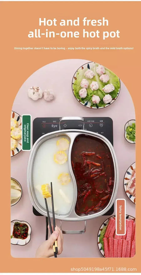 Panela elétrica quadrada integrada de aço inoxidável para uso doméstico e comercial especializada panela quente para panela quente estilo chinês