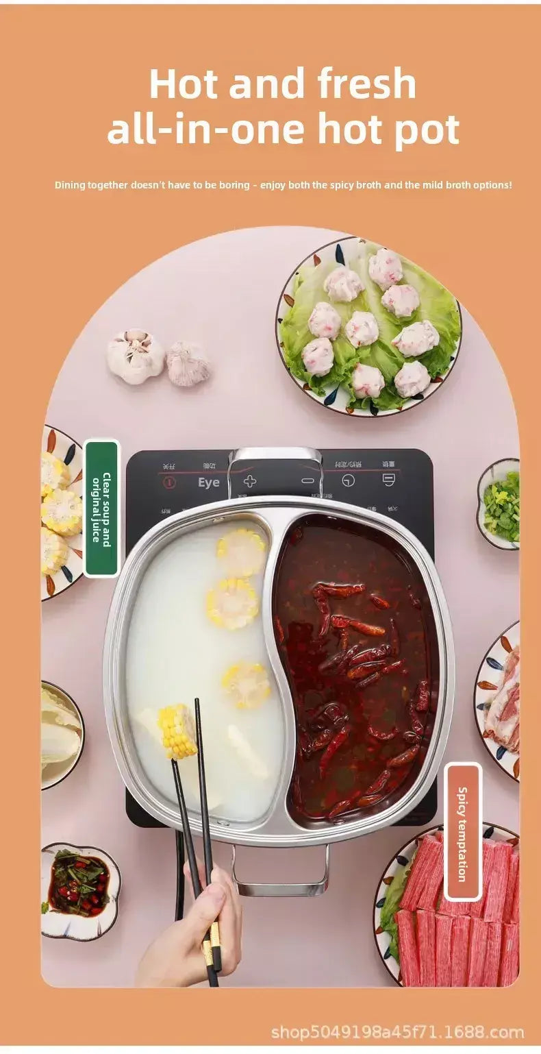 Panela elétrica quadrada integrada de aço inoxidável para uso doméstico e comercial especializada panela quente para panela quente estilo chinês