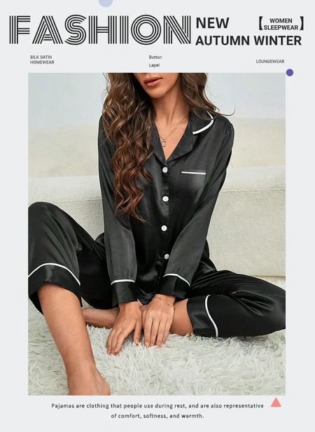 Pijama de seda gelo de mangas compridas feminino, tamanhos grandes, monocromático, casual, solto, preto, botões macios, cardigã, roupa de casa, pijamas, outono, inverno
