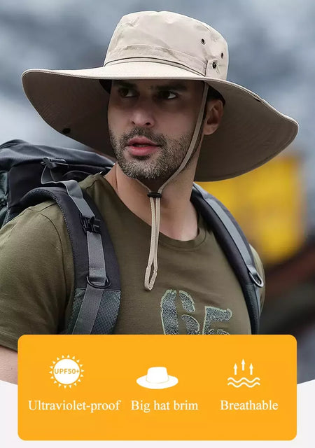 Tampão solar anti-UV respirável masculino, aba larga grande, chapéu de balde, chapéu de vaqueiro, pesca ao ar livre, caminhada, praia, malha, moda verão, novo, 2024