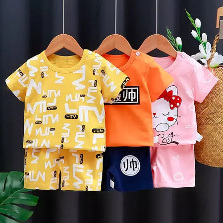 Crianças conjunto de roupas do bebê menino/menina camiseta + shorts roupas verão algodão dos desenhos animados casual meninos agasalho crianças conjunto roupas do bebê